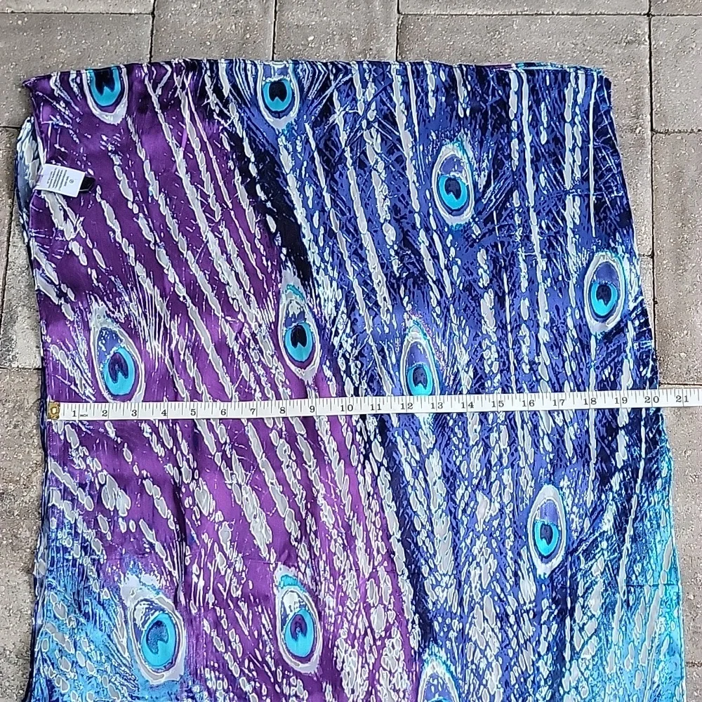 Cynthia Rowley Peacock Print Silk Scarf 70 In. Long 20 In. Wide